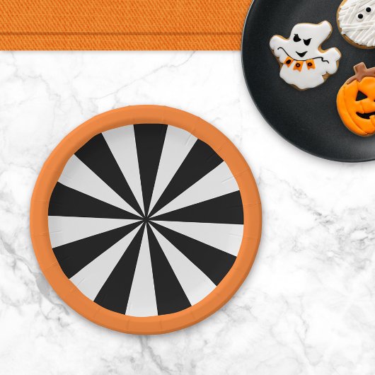Black Orange White Halloween Sunburst Pappteller
