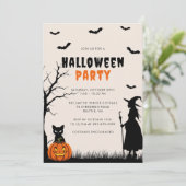 Black Orange Witch Pumpkin Adult Halloween-Party Einladung (Stehend Vorderseite)