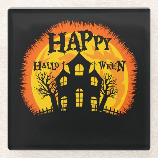 BLACK ORANGE YELLOW HAPPY HALLOWEWEWEY HOUSE GLASUNTERSETZER (Vorderseite)