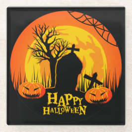 BLACK ORANGE YELLOW SPOOKY HALLOWEEN GRAVEYARD GLASUNTERSETZER