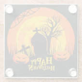 BLACK ORANGE YELLOW SPOOKY HALLOWEEN GRAVEYARD GLASUNTERSETZER (Rückseite)