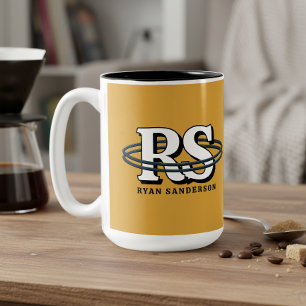 Black Orbit Monogramm Anfangsbuchstaben in jeder F Zweifarbige Tasse