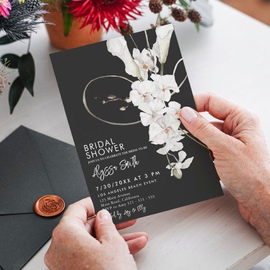 Black Orchid Elegante Luxus Modernes Brautparty Einladung