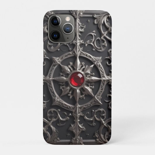 Black Ornamental Gothic Embossed Red Rubis Case-Mate iPhone Hülle (Rückseite)