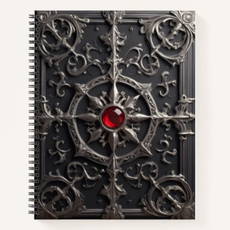 Black Ornamental Gothic Embossed Red Rubis Notizblock