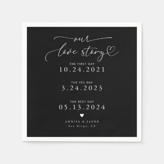 Black Our Liebe Story Elegante Script Hochzeit Serviette (Vorderseite)
