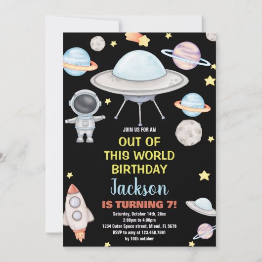 Black Outer Space Einladungen (Vorderseite)