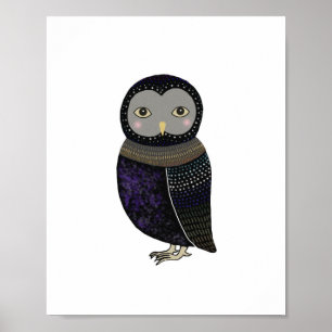 Black Owl Blue Feather Poster von MiKa Art