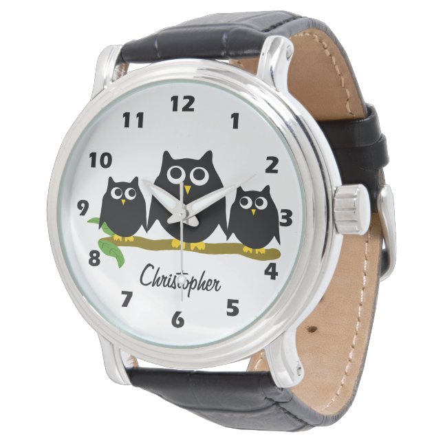 Black Owl Design Personalised Armbanduhr (Schrägansicht)