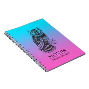 Black Owl on and lila ombre background Notebook Notizblock