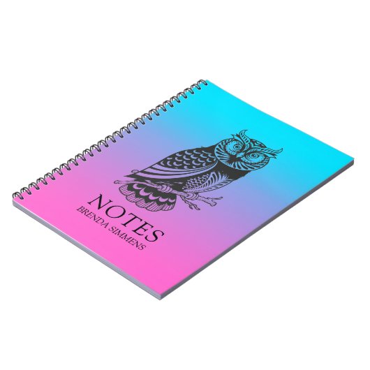 Black Owl on and lila ombre background Notebook Notizblock (Linke Seite)