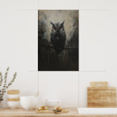 Black Owl with Red Eyes on Branch in Woodland Fore Poster (Küche)