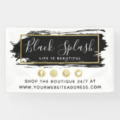Black Paint Stroke & Modern Gold Geometric Chic Banner (Horizontal)