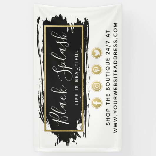 Black Paint Stroke & Modern Gold Geometric Chic Banner (Vertikal)