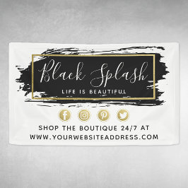 Black Paint Stroke & Modern Gold Geometric Chic Banner