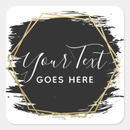 Black Paint Stroke & Modern Gold Geometric Chic Quadratischer Aufkleber