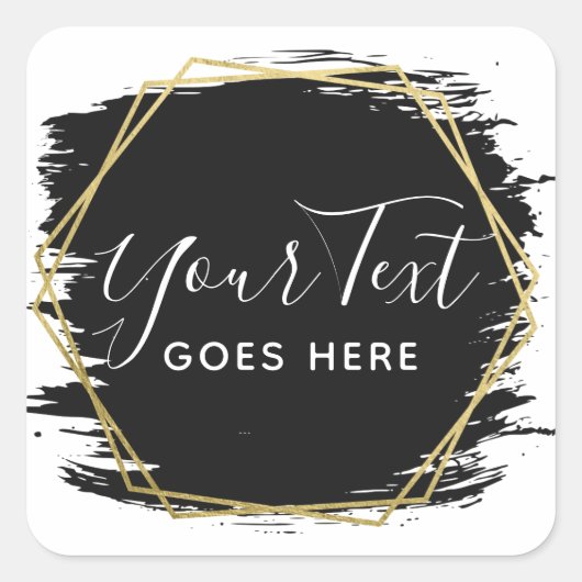 Black Paint Stroke & Modern Gold Geometric Chic Quadratischer Aufkleber (Vorderseite)
