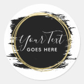 Black Paint Stroke & Modern Gold Geometric Chic Runder Aufkleber (Vorderseite)