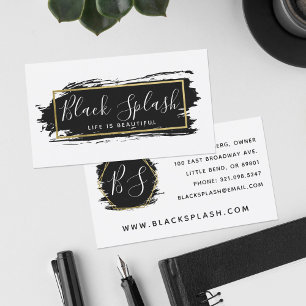 Black Paint Stroke & Modern Gold Geometric Chic Visitenkarte