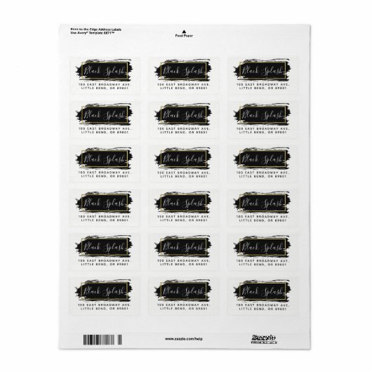 Black Paint Stroke & Modern Gold Geometrie-Adresse Adressaufkleber (Vorne)