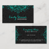 Black Paisley & Aquamarin-Green Floral Lace 2 Visitenkarte (Vorne/Hinten)
