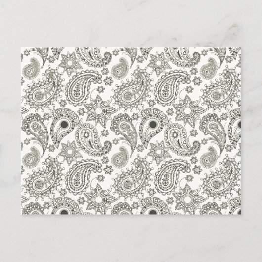 Black Paisley auf Weiß Postkarte (Vorderseite)