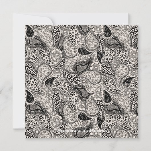 Black PAISLEY Baby Baptisanleitung Einladung (Rückseite)