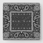 Black Paisley Bandana Birthday Hip Hop Rap Scarf Quadratische Wanduhr (Vorderseite)