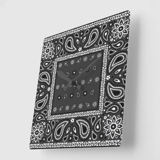 Black Paisley Bandana Birthday Hip Hop Rap Scarf Quadratische Wanduhr (Winkel)