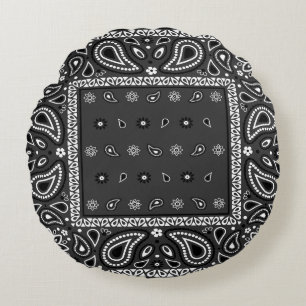 Black Paisley Bandana Birthday Hip Hop Rap Scarf Rundes Kissen