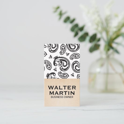 Black Paisley Blume Pattern Visitenkarte (Stehend Vorderseite)