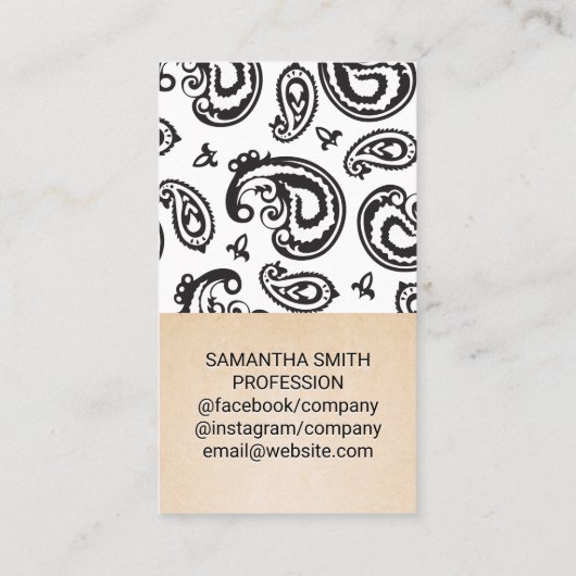 Black Paisley Blume Pattern Visitenkarte (Rückseite)