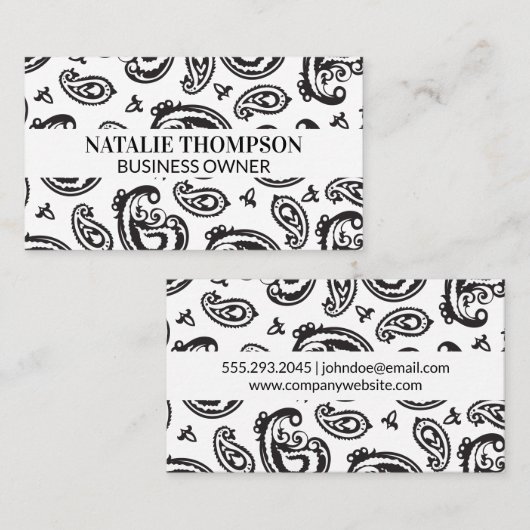 Black Paisley Blume Pattern Visitenkarte (Vorne/Hinten)