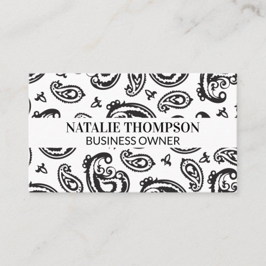 Black Paisley Blume Pattern Visitenkarte (Vorderseite)
