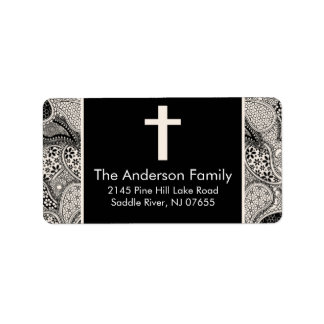Black Paisley Cross Religious Address Label Adressaufkleber