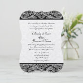 Black Paisley Damask Einladung zur Hochzeit (Stehend Vorderseite)