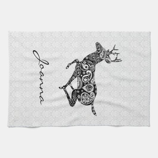 Black Paisley Deer Geschirrtuch (Horizontal)