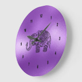 Black Paisley Elephant Shiny Purple Background Große Wanduhr (Winkel)