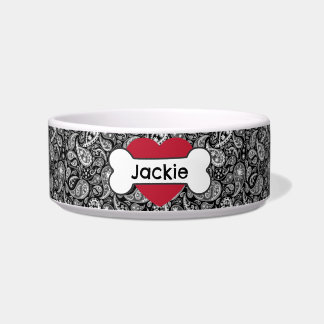 Black Paisley Heart Bone Medium Pet Bowl Napf