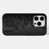 Black paisley lace Gray metallic background Case-Mate iPhone Hülle (Rückseite (Horizontal))