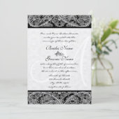 Black Paisley Monogram Damask Einladung zur Hochze (Stehend Vorderseite)