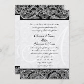 Black Paisley Monogram Damask Einladung zur Hochze (Vorne/Hinten)
