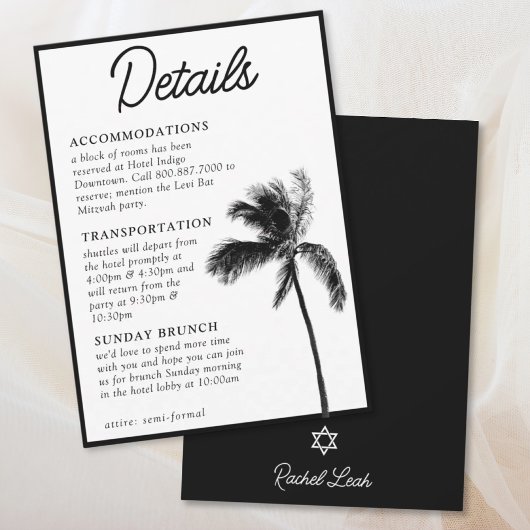 Black Palm Tree Bat Mitzvah Details Umschließungsk Einladung