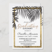 Black Palm Tree Fronds Gold Border Abschluss Einladung (Vorderseite)