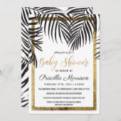 Black Palm Tree Fronds Gold Border Baby Dusche Einladung (Vorne/Hinten)