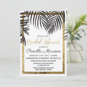 Black Palm Tree Fronds Gold Border Brautparty Einladung (Stehend Vorderseite)