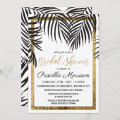 Black Palm Tree Fronds Gold Border Brautparty Einladung (Vorne/Hinten)