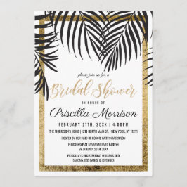 Black Palm Tree Fronds Gold Border Brautparty Einladung