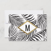 Black Palm Tree Fronds Gold Border Modern Save The Date (Rückseite)