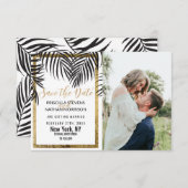 Black Palm Tree Fronds Gold Border Modern Save The Date (Vorne/Hinten)